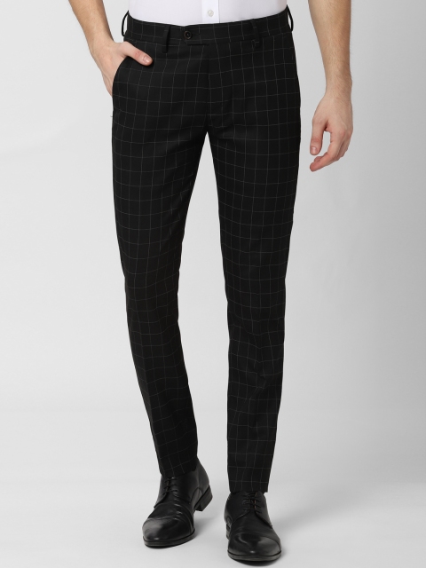 

Peter England Men Black Slim Fit Checked Formal Trousers
