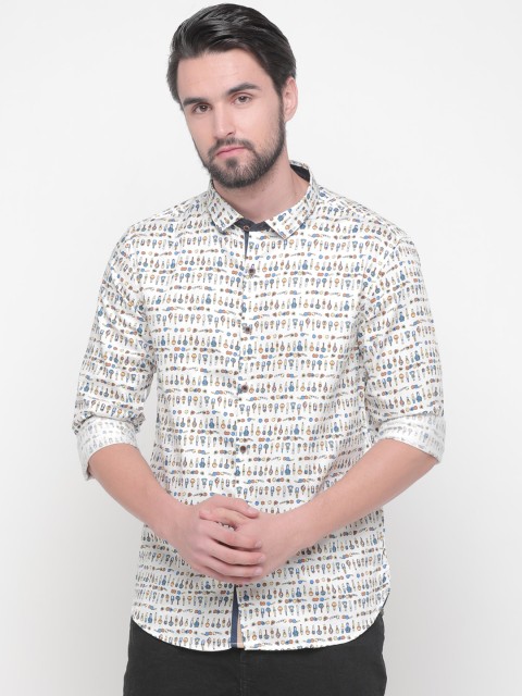 

WITH Men White Slim Fit Printed Casual Shirt