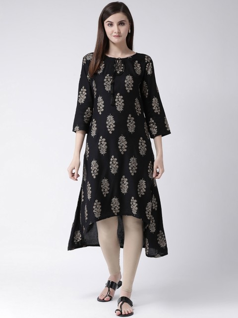 

Span Women Black Floral Printed A-Line Kurta