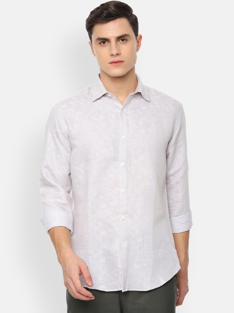 

V Dot Men Cream-Coloured Slim Fit Self Design Casual Shirt
