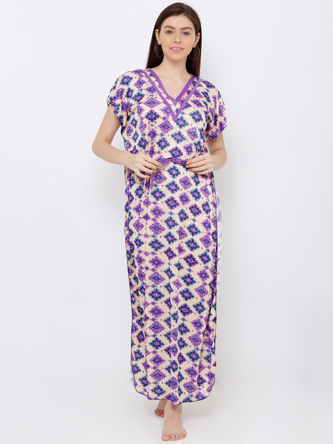 

Pretty Awesome Purple & Cream-Coloured Printed Nightdress