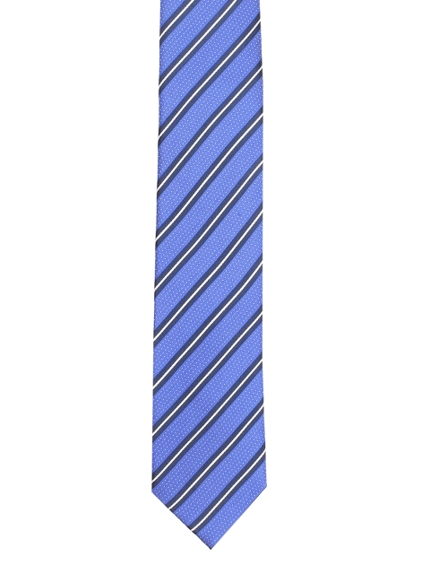 

Louis Philippe Blue & White Striped Broad Silk Tie