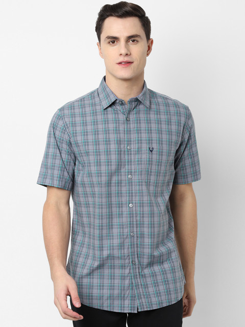 

Allen Solly Men Grey & Blue Slim Fit Checked Casual Shirt
