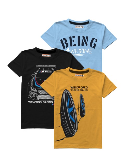 

HELLCAT Boys Pack of 3 Printed T-shirt, Blue