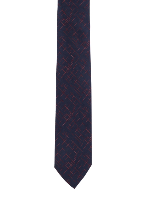 

Louis Philippe Navy Blue & Red Woven Design Silk Broad Tie