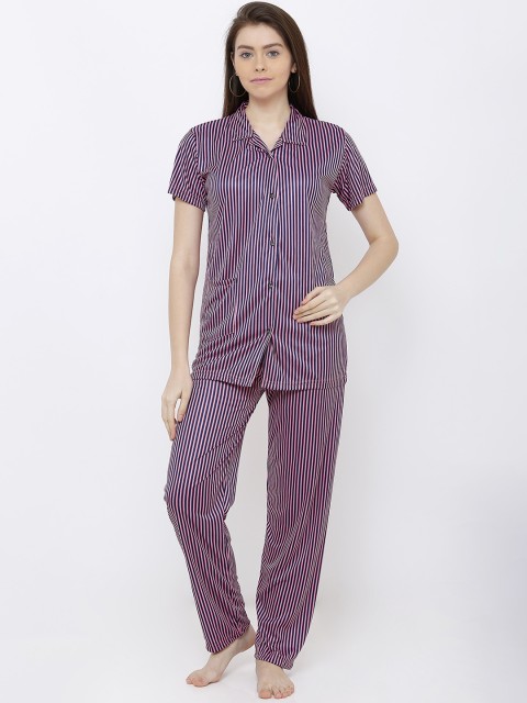 

Pretty Awesome Women Pink & Blue Striped Night suit