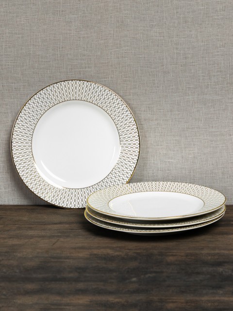 

Pure Home and Living White & Gold-Toned 4-Pieces Printed Lismore Dessert Plate