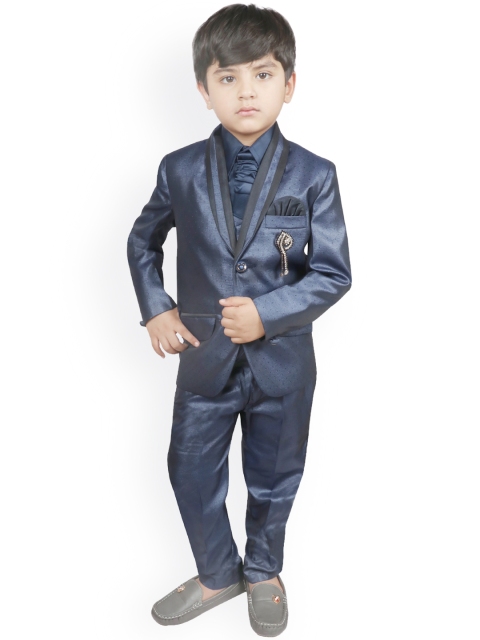 

SG YUVRAJ Boys Navy Blue Self-Design Single-Breasted Tuxedo Party Suit