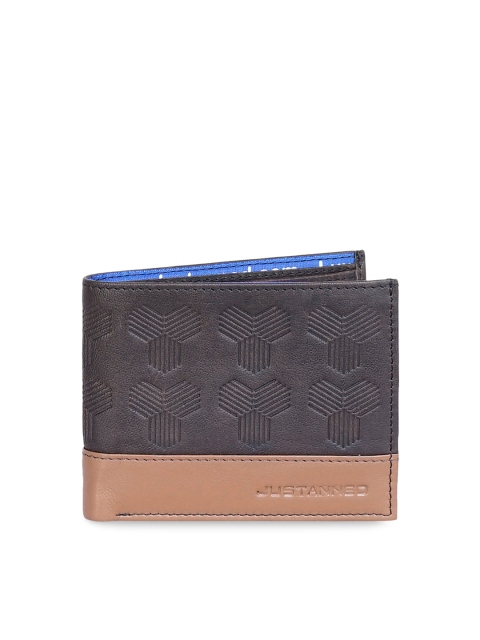 

Justanned Men Brown & Grey Textured Leather Two Fold Wallet