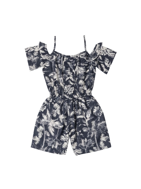 

Kid Studio Girls Navy Blue & Off-White Floral Printed Playsuit