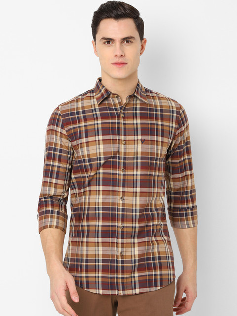 

Allen Solly Men Beige & Blue Slim Fit Checked Casual Shirt