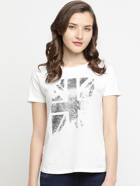 

Pepe Jeans Women White Printed Round Neck T-shirt