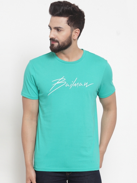 

DOOR74 Men Green Printed Round Neck T-shirt