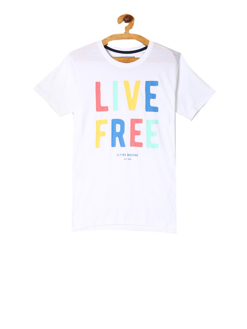 

Flying Machine Boys White Printed Round Neck T-shirt