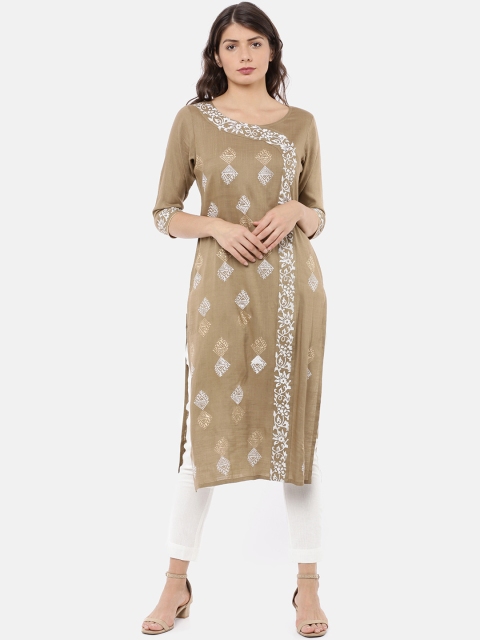 

GOLDSTROMS Women Brown & White Printed Kurta with Palazzos