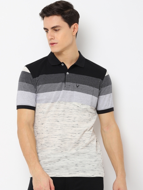 

Allen Solly Men Black & White Striped Polo Collar T-shirt
