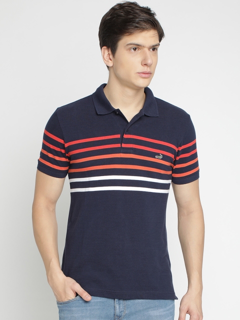 

Crocodile Men Navy Blue Striped Polo Collar T-shirt