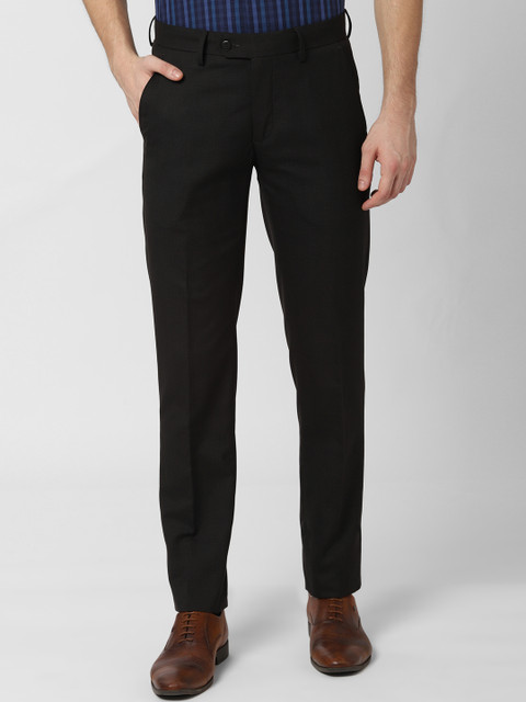 

Peter England Men Black Slim Fit Checked Formal Trousers