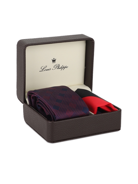 

Louis Philippe Men Navy Blue & Red Patterned Silk Accessory Gift Set
