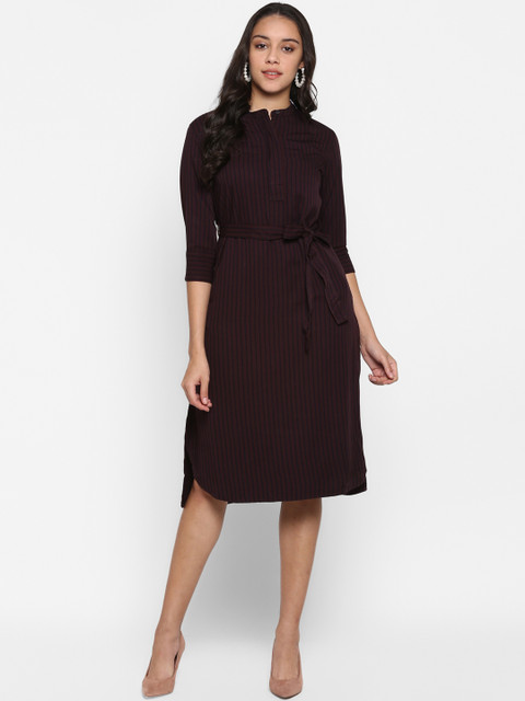 

Mode by Red Tape Women Maroon Striped A-Line Dress