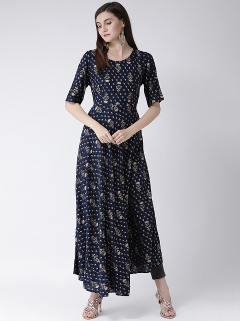 

Span Women Navy Blue Floral Printed Anarkali Kurta