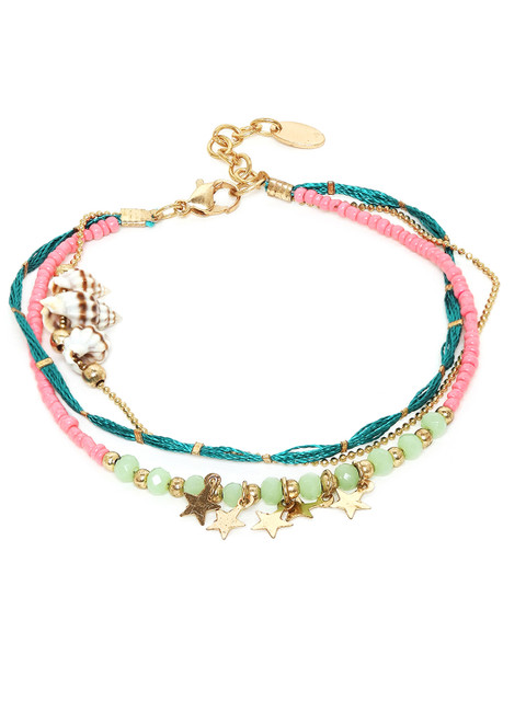 

Chumbak Gold-toned & Pink Hopeful Starlight Layered Anklet