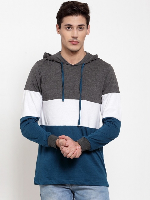 

Kalt Men Blue & Grey Colourblocked Hood T-shirt