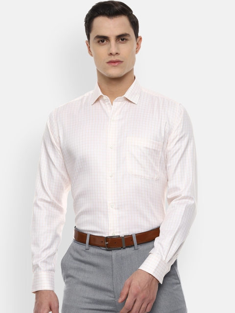 

Van Heusen Men Cream-Coloured & Yellow Regular Fit Checked Formal Shirt
