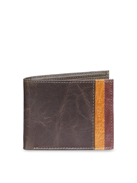 

Justanned Men Brown & Yellow Striped Two Fold Leather Wallet