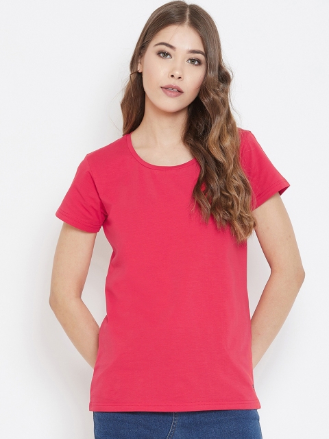 

Okane Women Red Solid Round Neck T-shirt
