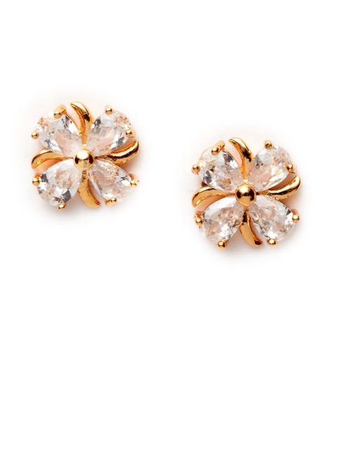 

Bhana Fashion Gold-Plated & White Jadau Floral Studs