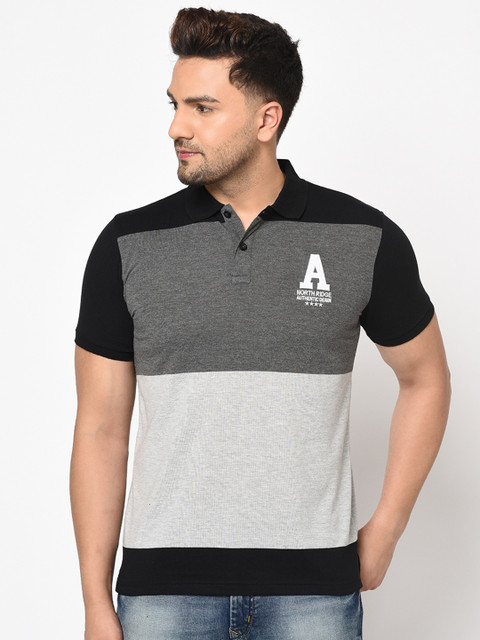 

Austin wood Men Grey & Black Colourblocked Polo Collar T-shirt