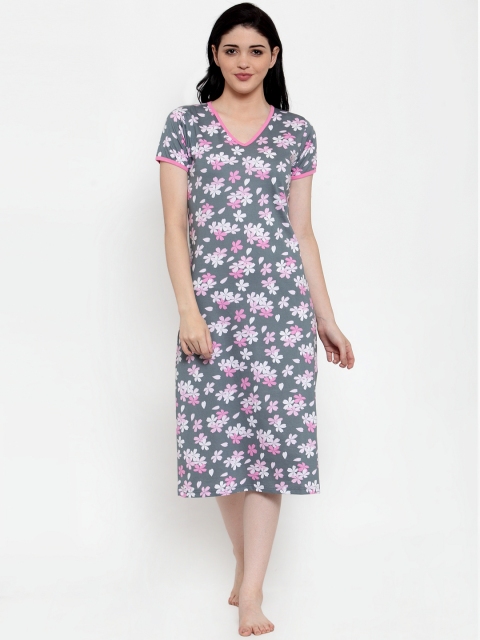 

Claura Grey & Pink Floral Print Nightdress