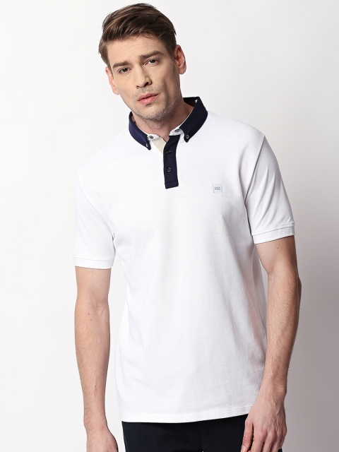 

RARE RABBIT Men White Solid Polo Collar T-shirt