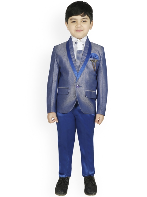 

SG YUVRAJ Boys Blue Self Design Tuxedo Party Suit