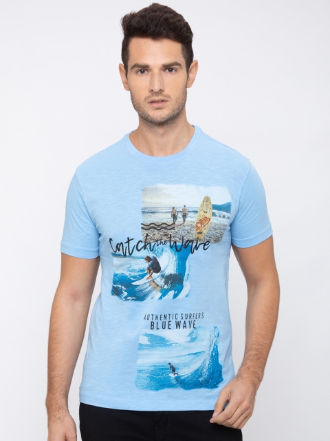 

Globus Men Blue Printed Round Neck T-shirt