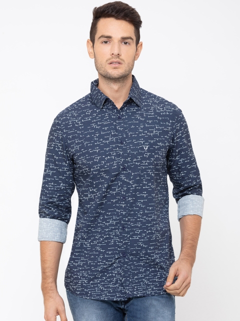 

Globus Men Navy Blue Regular Fit Printed Casual Shirt