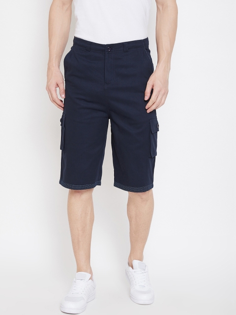 

Hypernation Men Navy Blue Solid Regular Fit Cargo Shorts