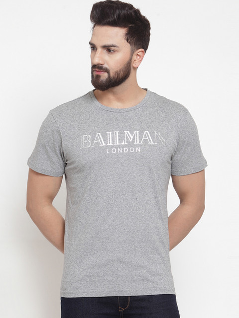 

DOOR74 Men Grey Printed Round Neck T-shirt