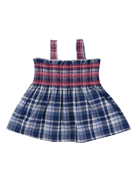 

Lilly and Sid Girls Navy Blue Checked Reversible Fit and Flare Dress with Brief