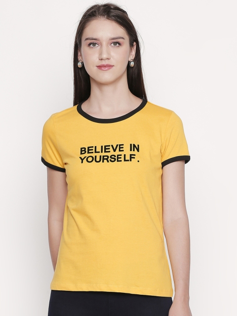 

Honey by Pantaloons Women Yellow Printed Round Neck T-shirt