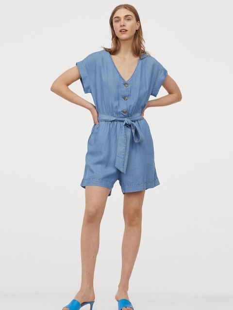 

H&M Women Blue Solid Lyocell Sustainable Playsuit