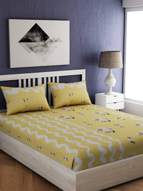 

EverHOME Yellow & White Floral Queen Bedsheet with 2 Pillow Covers