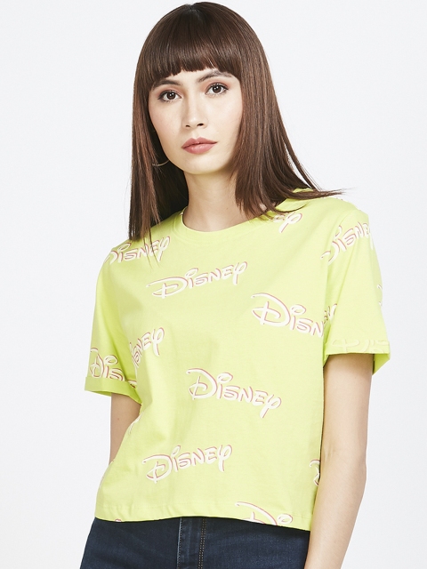 

Ginger by Lifestyle Women Lime Green & White Disney Print Boxy Top