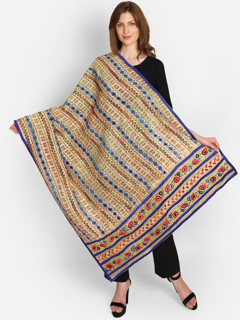 

amraoo Beige & Blue Embroidered Dupatta