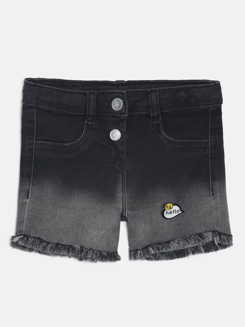 

TALES & STORIES Girls Black & Grey Washed Slim Fit Denim Shorts
