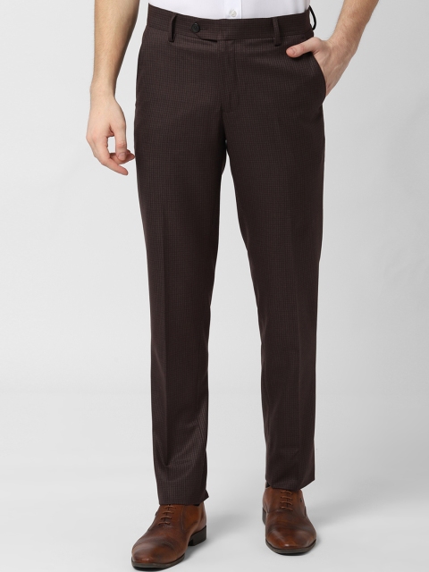 

Peter England Elite Men Brown Slim Fit Checked Formal Trousers