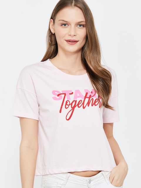

Ginger by Lifestyle Women Pink Printed Round Neck T-shirt