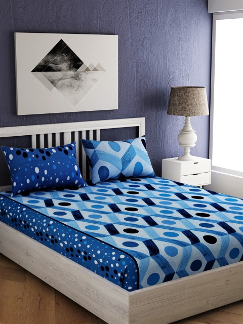 

EverHOME Blue Geometric 144 TC Cotton 1 King Bedsheet with 2 Pillow Covers