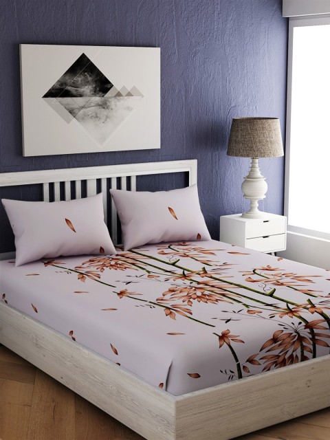 

EverHOME Lavender & Peach Floral 210 TC Cotton 1 Queen Bedsheet with 2 Pillow Covers